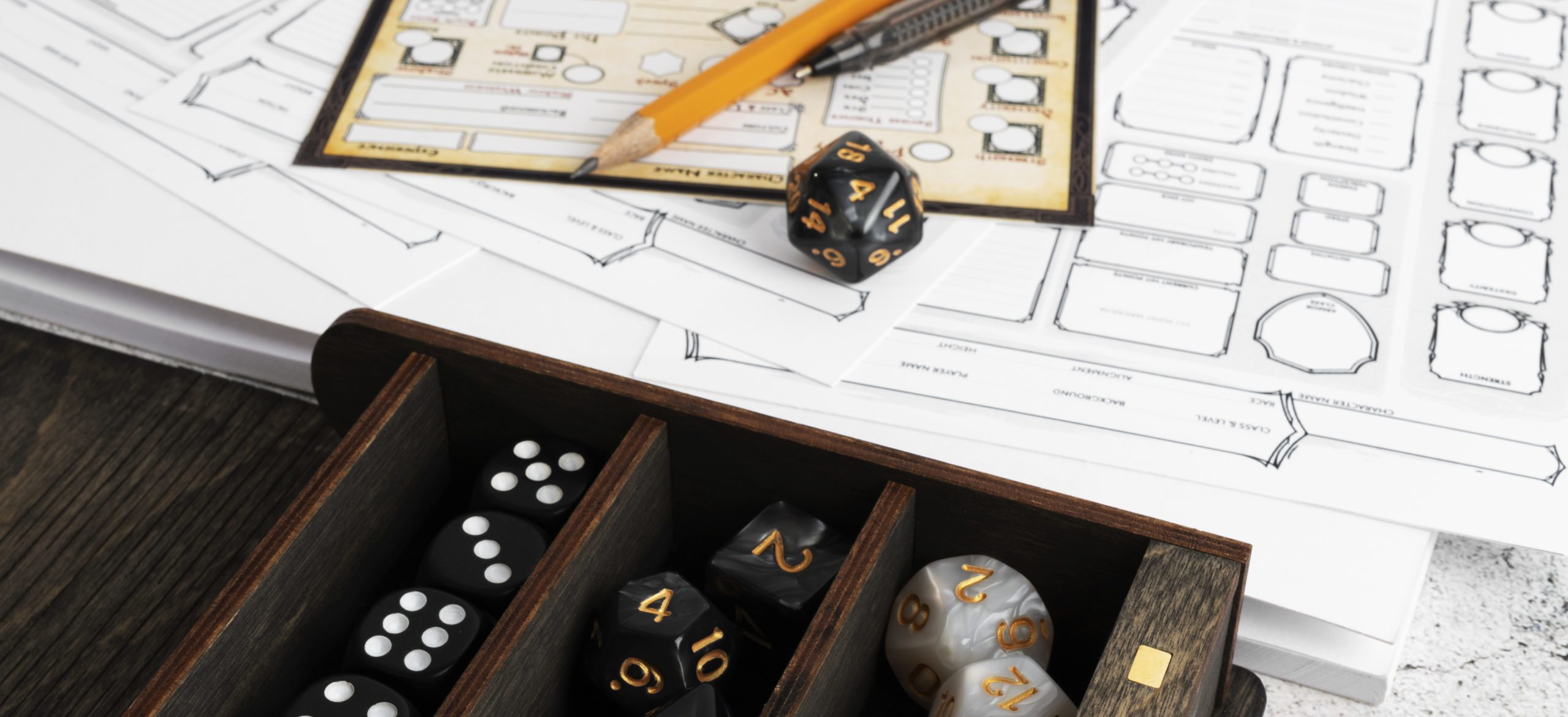 cover image of dice and dungeons and dragons character sheets for character creation guide by cult adventures